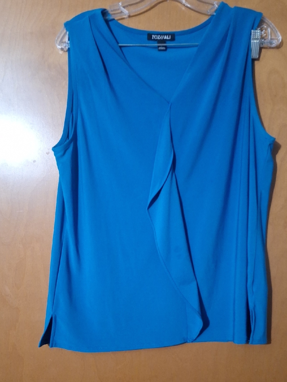 Roz & Ali Turquoise Blue Sleeveless Ruffle Front Camisole